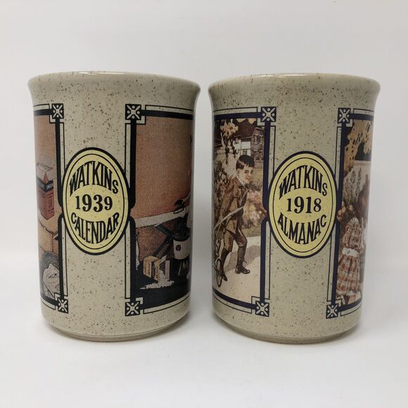 Watkins Coffee Mug Set Vintage Almanac 1918 1939 Calendar Design Gift England - Picture 2 of 8